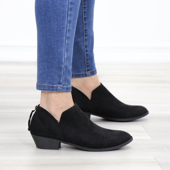 Black Vegan Suede Low Cut Ankle Booties - Picture 5 of 12